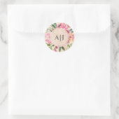 Ruby Roze Pioen Bloem Botanisch Monogram Trouwen Ronde Sticker (Tas)