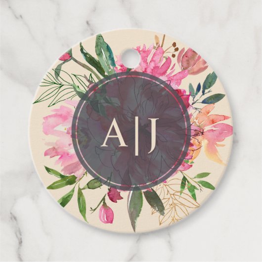 Ruby Roze Pioen Bloem Botanische Ivoor Huwelijk Bedankjes Labels (Voorkant)