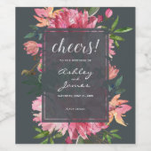 Ruby Roze Pioen Bloem Botanische Trouwkaart Wijn Etiket (Enkel label)