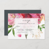 Ruby Roze Pioen Bloemen Bruiloft RSVP Kaartje (Voorkant / Achterkant)