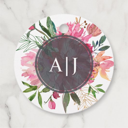 Ruby Roze Pioen Bloemige Botanische Trouw Bedankjes Labels (Achterkant)