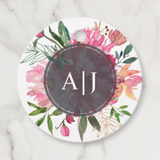 Ruby Roze Pioen Bloemige Botanische Trouw Bedankjes Labels (Voorkant)