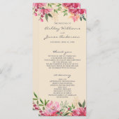 Ruby Roze Pioen Botanisch Ivoor Trouw Programmakaart (Voorkant / Achterkant)