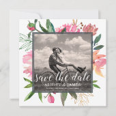 Ruby Roze Pioen Botanische Foto Save the Date Kaart (Voorkant)