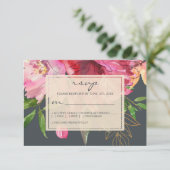 Ruby Roze Pioen Ivoire Bloemige Trouw RSVP Kaartje (Staand voorkant)