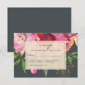 Ruby Roze Pioen Ivoire Bloemige Trouw RSVP Kaartje (Voorkant / Achterkant)