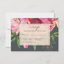 Ruby Roze Pioen Ivoire Bloemige Trouw RSVP Kaartje