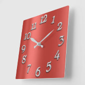 Ruby Silk Red Metallic Arabic Numbers Silver Grey Vierkante Klok (Hoek)