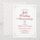 Ruby & Silver 40th Wedding Jubileum Uitnodiging (Voorkant / Achterkant)