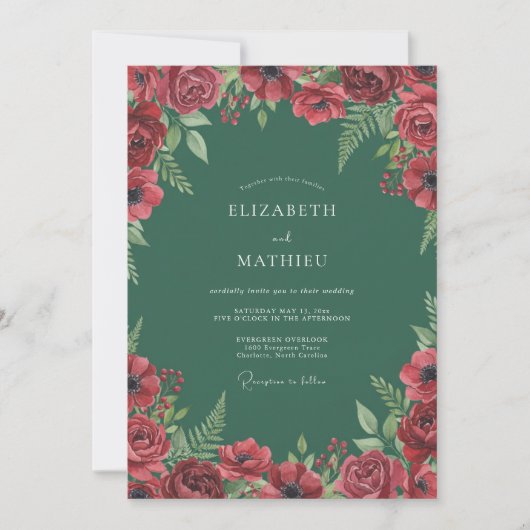 Ruby Smaragdgroen Blad Eucalyptus Bruiloft Kaart (Voorkant)