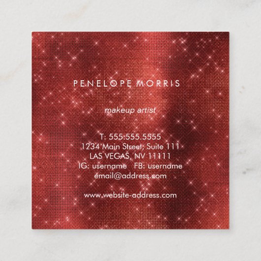 Ruby Sparkle Glitter Beauty Stylist Square Busines Vierkante Visitekaartje (Achterkant)