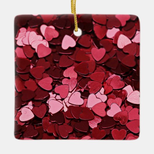 Ruby Sparkle Heart Confetti Cascade Valentine's Keramisch Ornament (Voorkant)