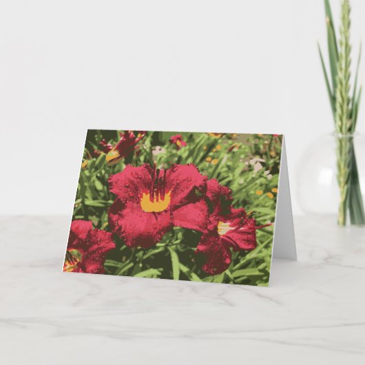 Ruby Spider Daylily Wet Flowers Lily Red Yellow Kaart (Voorkant)