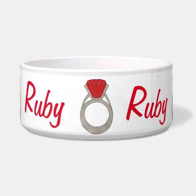 Ruby the Dog Red Gemstone Gem Ring Jewel Voerbakje (Voorkant)