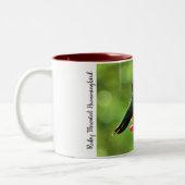 Ruby-Throated Hummingbird 11 oz Vogelfotografie Tweekleurige Koffiemok (Links)