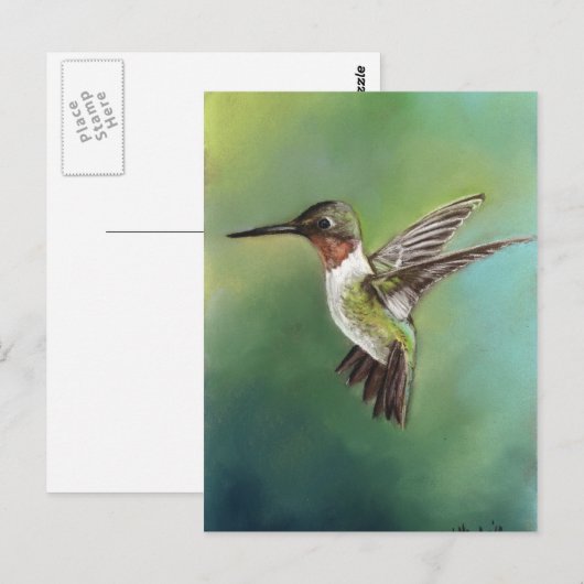 Ruby Throated Hummingbird Art Briefkaart (Voorkant / Achterkant)