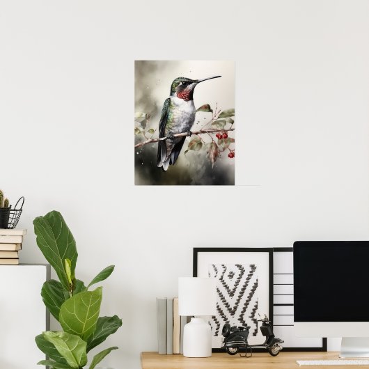 Ruby Throated Hummingbird Bird Art Print Poster (Thuiskantoor)