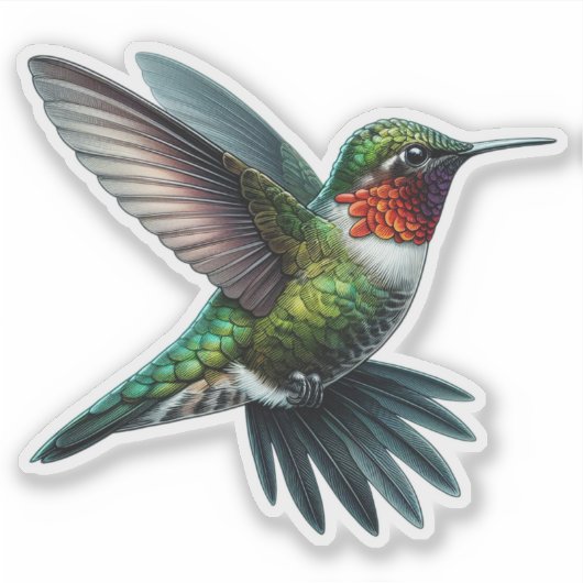 Ruby-Throated Hummingbird Custom-Cut Vinyl Sticker (Voorkant)