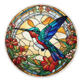 Ruby Throated Hummingbird Faux Glas in lood Keramische Knop (Voorkant)
