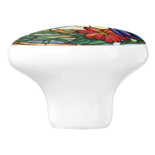 Ruby Throated Hummingbird Faux Glas in lood Keramische Knop (Zijkant)