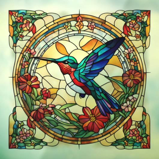 Ruby Throated Hummingbird Faux Glas in lood Raamsticker (Vel 3)
