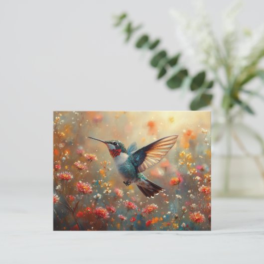 Ruby-Throated Hummingbird Floral Briefkaart (Staand voorkant)