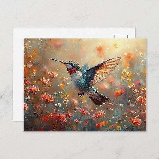 Ruby-Throated Hummingbird Floral Briefkaart (Voorkant / Achterkant)