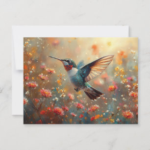 Ruby-Throated Hummingbird Floral Briefkaart