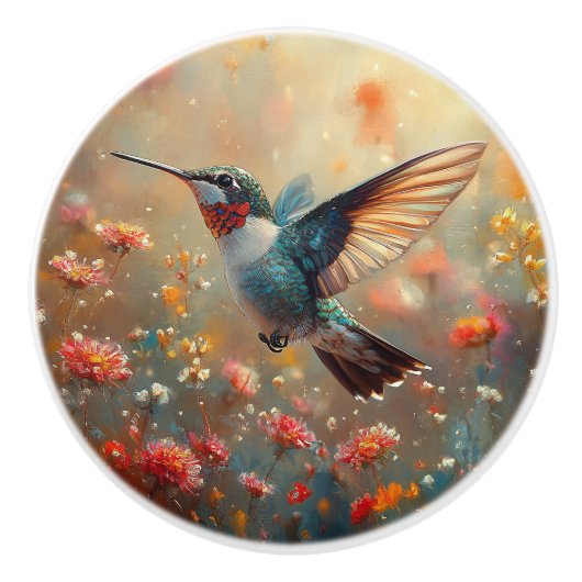 Ruby-Throated Hummingbird Floral Keramische Knop (Voorkant)