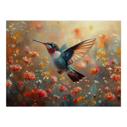 Ruby-Throated Hummingbird Floral Perfect Poster (Voorkant)
