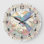 Ruby Throated Hummingbird Glas in lood Vogelklok Grote Klok (Voorkant)