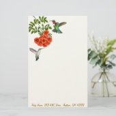 Ruby Throated Hummingbird in Red Trumpet Vines St Briefpapier (Staand voorkant)