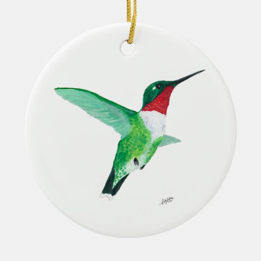Ruby throated Hummingbird kerstversiering Keramisch Ornament (Voorkant)