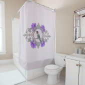 Ruby Throated Hummingbird met Purple Flowers Douchegordijn (In situ)