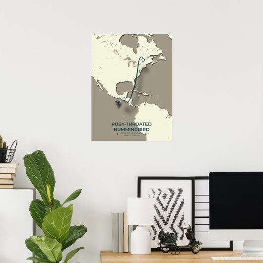 Ruby-throated Hummingbird Migratie Kaart Poster (Thuiskantoor)