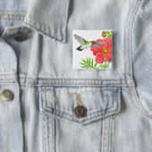 Ruby Throated Hummingbird Pin Vierkante Button 5,1 Cm (In situ)