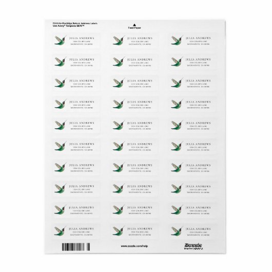 Ruby-throated Hummingbird Return Address Label (Full Sheet)