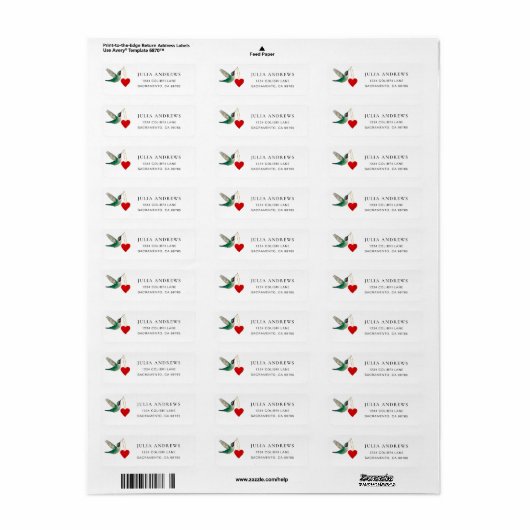 Ruby-throated Hummingbird Return Address Label (Full Sheet)