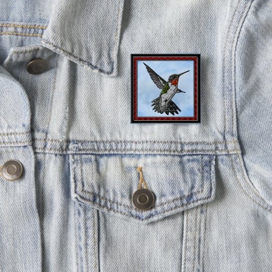 Ruby Throated Hummingbird Vierkante Button 5,1 Cm (In situ)
