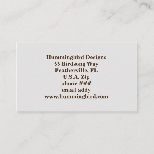 Ruby Throated Hummingbird Visitekaartje (Achterkant)