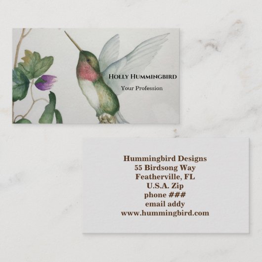 Ruby Throated Hummingbird Visitekaartje (Voorkant / Achterkant)