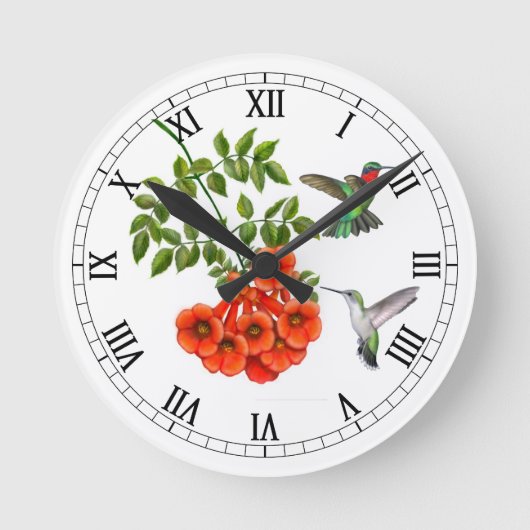 Ruby Throated Hummingbird Wall Clock Ronde Klok (Voorkant)