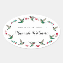 Ruby-throated Hummingbirds Bookplate Ovale Sticker