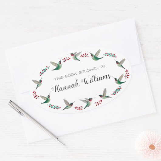 Ruby-throated Hummingbirds Bookplate Ovale Sticker (Envelop)