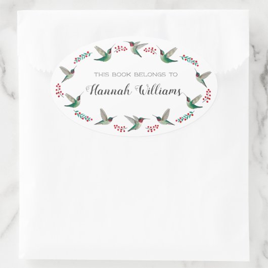 Ruby-throated Hummingbirds Bookplate Ovale Sticker (Tas)