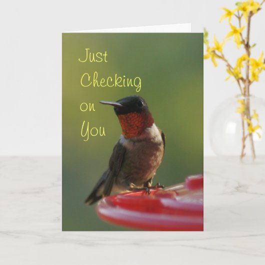 Ruby Throated Kolibrie - aanpassen Kaart (Gele Bloem)