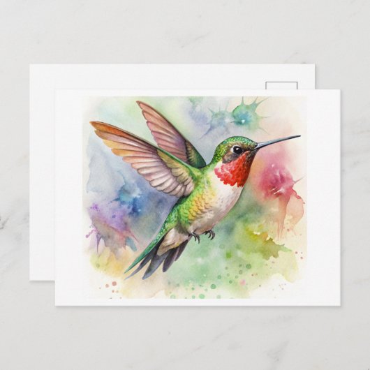 Ruby-throated kolibrie in rust Waterverf Briefkaart (Voorkant / Achterkant)