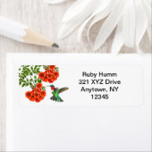 Ruby Throated kolibrie op trompet Etiket (Insitu)