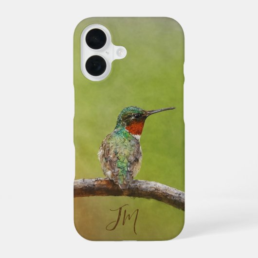 Ruby-Throated Kolibrie Schilderij Custom Name iPhone 16 Hoesje (Achterkant)