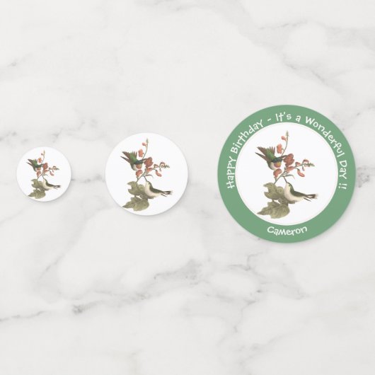 Ruby-throated kolibrie, verjaardag of andere parti confetti (Achterkanten)